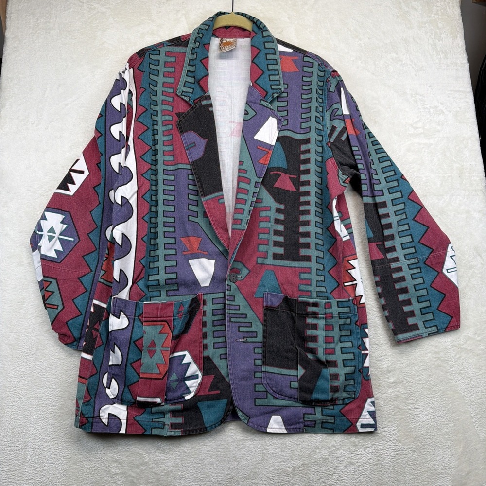 Vintage 90s Chico's Southwestern Western Blazer Maxi Skirt Suit Set M L